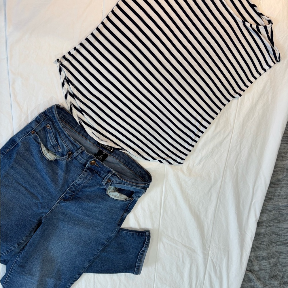 Green Envelope Black and White Striped Top